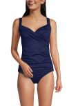 Lands' End Plus Size Dd-cup V-neck Underwire Tankini Swimsuit Top In Deep Sea Navy
