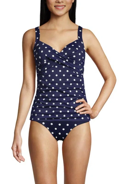 Lands' End Plus Size Dd-cup Chlorine Resistant V-neck Underwire Tankini Top Swimsuit Adjustable Stra In Deep Sea Polka Dot