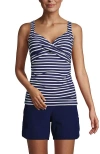 Lands' End Plus Size Dd-cup Chlorine Resistant V-neck Underwire Tankini Top Swimsuit Adjustable Stra In Deep Sea/white Media Stripe