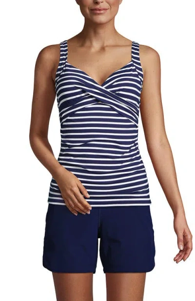 Lands' End Plus Size Dd-cup Chlorine Resistant V-neck Underwire Tankini Top Swimsuit Adjustable Stra In Deep Sea/white Media Stripe