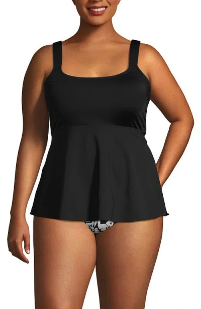 Lands' End Plus Size Dd-cup Flutter Scoop Neck Tankini Top Comfort Adjustable Straps In Black