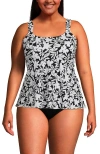 Lands' End Plus Size Dd-cup Flutter Tankini Top In Black Havana Floral