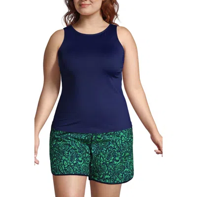 Lands' End Plus Size Dd-cup High Neck Upf 50 Modest Tankini Swimsuit Top In Deep Sea Navy