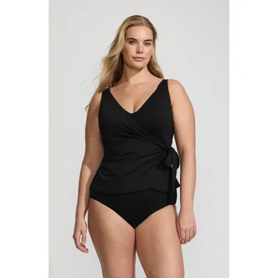 Lands' End Plus Size Dd-cup Side Tie Tankini Top In Black