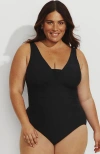 Lands' End Dd-cup Slender Suit Grecian Low Leg One Piece Swimsuit In Black