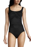 Lands' End Plus Size Dd-cup Slender Grecian Tummy Control Chlorine Resistant One Piece Swimsuit In Black
