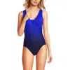 Lands' End Plus Size Dd-cup Slender Grecian Tummy Control Chlorine Resistant One Piece Swimsuit In Electric Blue/navy Ombre