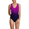 Lands' End Long Slendersuit Mesh Grecian Tummy Control Chlorine Resistant One Piece Swimsuit In Violet Rose/navy Ombre