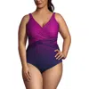 Lands' End Plus Size Dd-cup Slender Tummy Control Chlorine Resistant Wrap One Piece Swimsuit In Violet Rose/navy Ombre