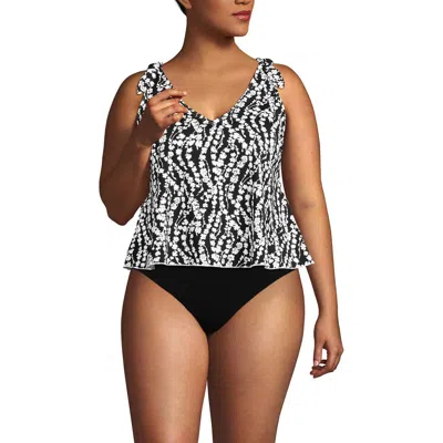 Lands' End Plus Size Dd-cup Tie Shoulder Flutter Tankini Top In Black