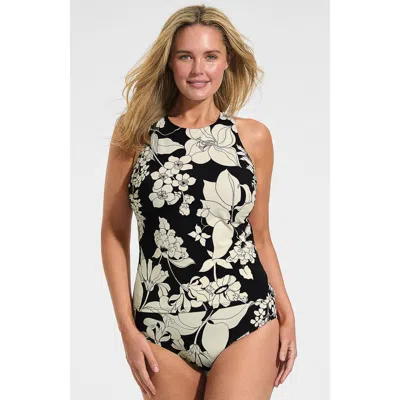 Lands' End Plus Size Dd-cup Tugless High Neck Strappy Back Tankini Swimsuit Top In Black