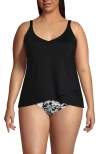 Lands' End Plus Size Dd-cup Chlorine Resistant V-neck Tulip Hem Tankini Swimsuit Top In Black