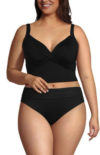 Lands' End Plus Size Dd-cup V-neck Wrap Midkini Top In Black
