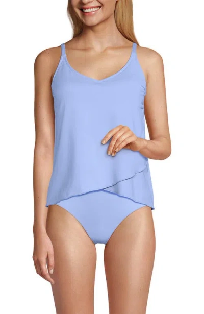 Lands' End Plus Size Dd-cup Chlorine Resistant V-neck Tulip Hem Tankini Swimsuit Top In Blue