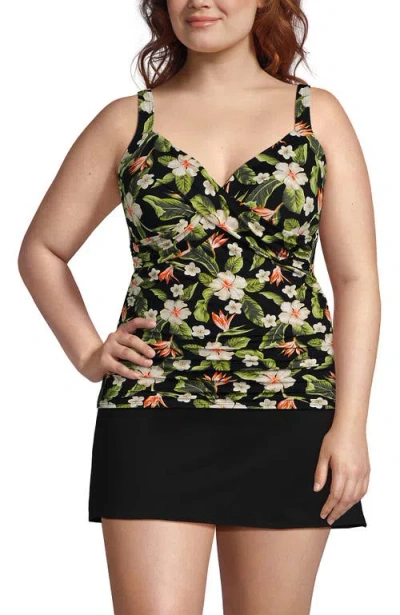 Lands' End Plus Size Dd-cup Sweetheart Wrap Underwire Tankini Top In Black