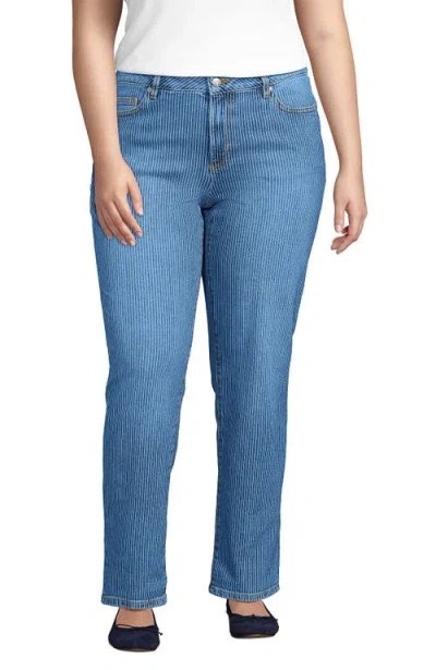 Lands' End Plus Size Denim Mid Rise Boyfriend Jeans In Beau Blue Stripe