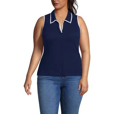 Lands' End Drapey Rib Sleeveless Johnny Collar Polo Shirt