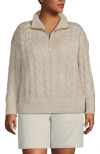 Lands' End Plus Size Drifter Cable Quarter Zip Sweater In Oatmeal Heather
