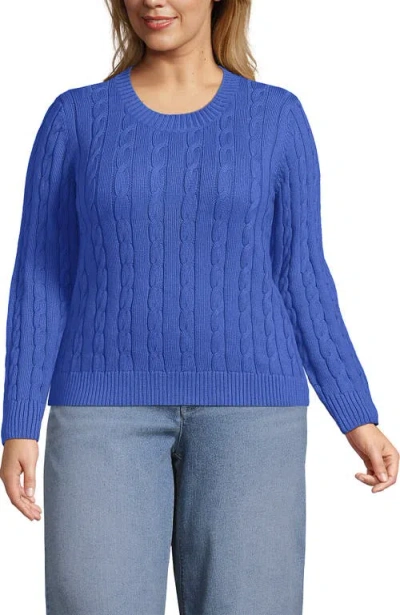 Lands' End Plus Size Drifter Classic Cable Crew Neck Sweater In Blue