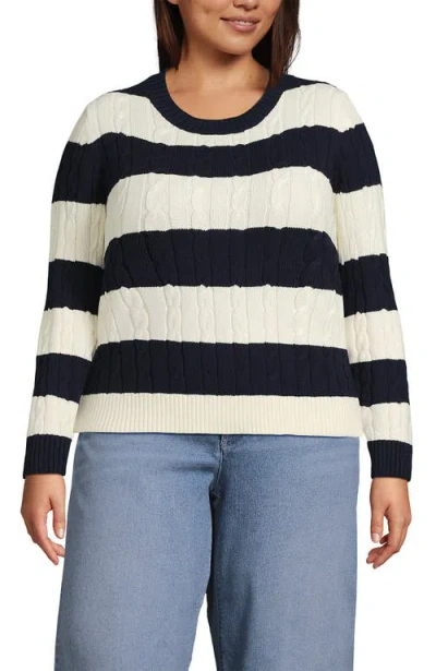 Lands' End Plus Size Drifter Classic Cable Crew Neck Sweater In Multi
