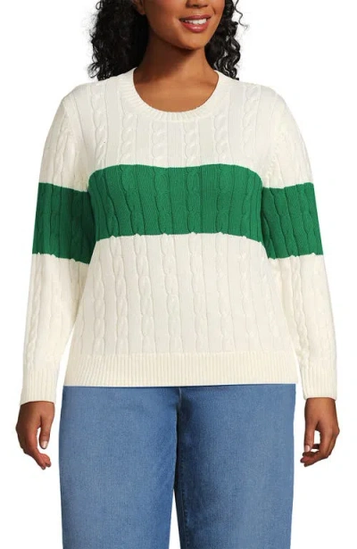 Lands' End Plus Size Drifter Classic Cable Crew Neck Sweater In Multi