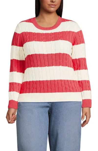 Lands' End Plus Size Drifter Classic Cable Crew Neck Sweater In Red