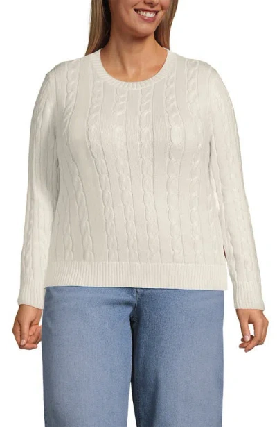 Lands' End Plus Size Drifter Classic Cable Crew Neck Sweater In White