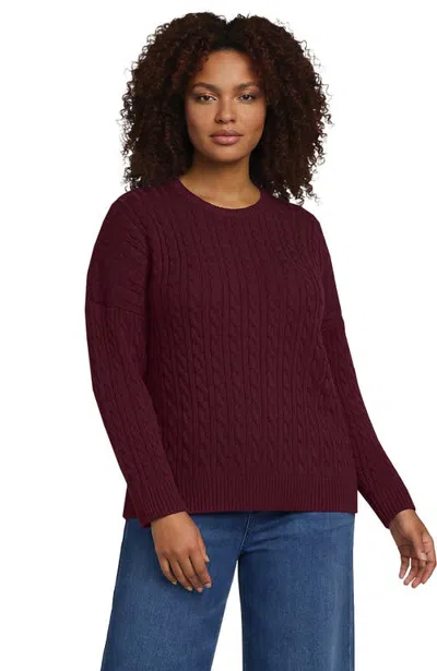 Lands' End Plus Size Drifter Classic Cable Sweater In Burgundy