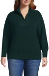 Lands' End Plus Size Drifter Cotton Quarter Zip Pullover Sweater In Deep Forest