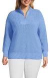 Lands' End Plus Size Drifter Cotton Quarter Zip Pullover Sweater In Light Regatta Blue Heather