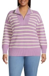 Lands' End Plus Size Drifter Cotton Quarter Zip Pullover Sweater In Pink Amethyst Stripe