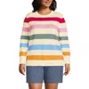 Lands' End Cotton Drifter Crew Neck Sweater In Fresh Ivory Multi Bold Stripe