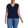 Lands' End Plus Size Drifter Modern Cable V Neck Vest Sweater In Blue