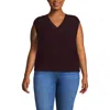 Lands' End Plus Size Drifter Modern Cable V Neck Vest Sweater In Burgundy
