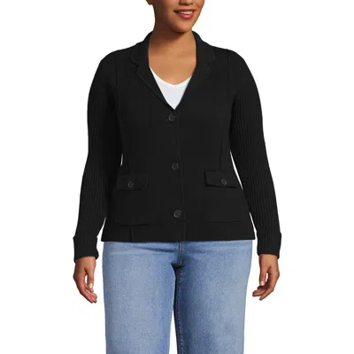 Lands' End Plus Size Drifter Ribbed Collared Blazer Sweater In Multi