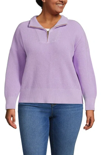 Lands' End Plus Size Drifter Shaker Wedge Quarter Zip Sweater In Purple
