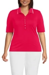 LANDS' END LANDS' END ELBOW SLEEVE LIGHTWEIGHT JERSEY EMBELLISHED POLO