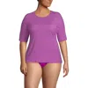 Lands' End Elbow Sleeve Relaxed Upf 50 Rash Guard In Crimson Rose Mini Stripe