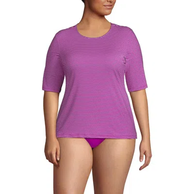 Lands' End Elbow Sleeve Relaxed Upf 50 Rash Guard In Crimson Rose Mini Stripe