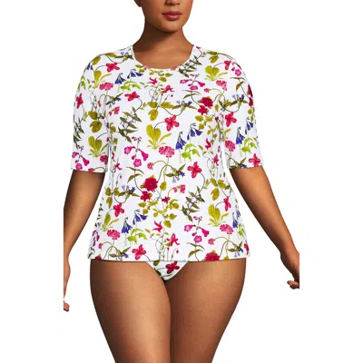 Lands' End Elbow Sleeve Relaxed Upf 50 Rash Guard In White Multi Garden Floral
