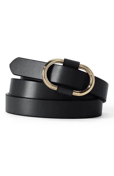 Lands' End Plus Size Endlessly Adjustable Skinny Leather Belt In Black