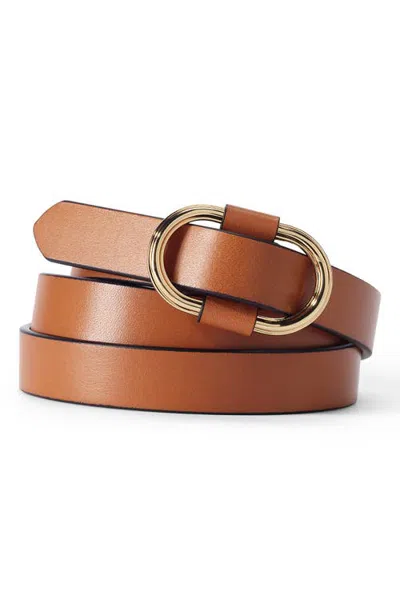 Lands' End Plus Size Endlessly Adjustable Skinny Leather Belt In Cognac