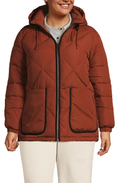 Lands' End Featherfree Insulated Diamond Quilted Jacket In Dark Auburn Brown