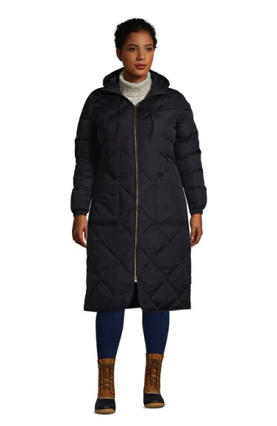 Lands' End Plus Size Featherfree Insulated Diamond Quilted Maxi Coat In Black