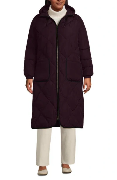 Lands' End Plus Size Featherfree Insulated Diamond Quilted Maxi Coat In Midnight Plum