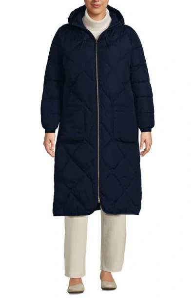 Lands' End Plus Size Featherfree Insulated Diamond Quilted Maxi Coat In Radiant Navy
