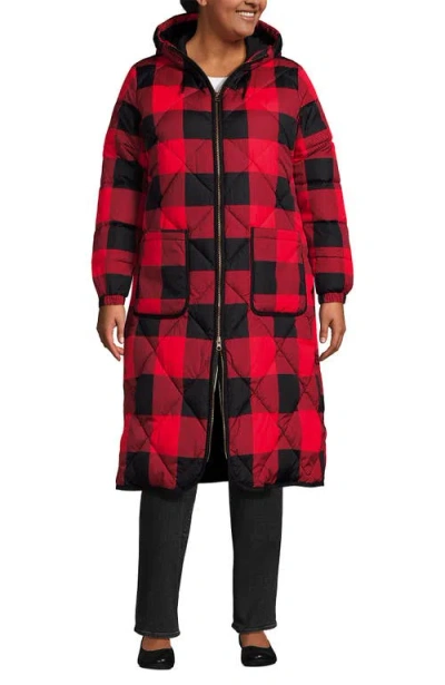 Lands' End Plus Size Featherfree Insulated Diamond Quilted Maxi Coat In Red