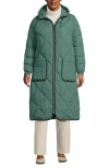Lands' End Plus Size Featherfree Insulated Diamond Quilted Maxi Coat In Washed Evergreen