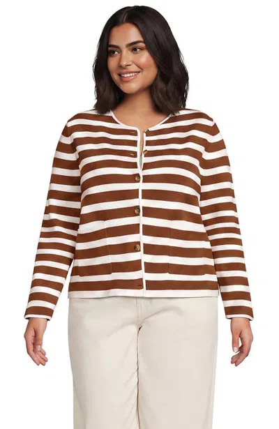 Lands' End Plus Size Fine Gauge Cotton Milano Blazer Sweater In Brown
