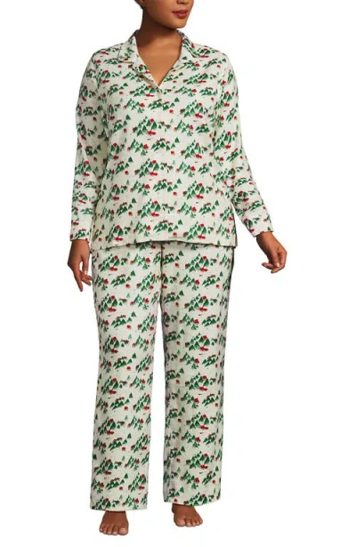 Lands' End Plus Size Flannel 2 Piece Pajama Set In Green